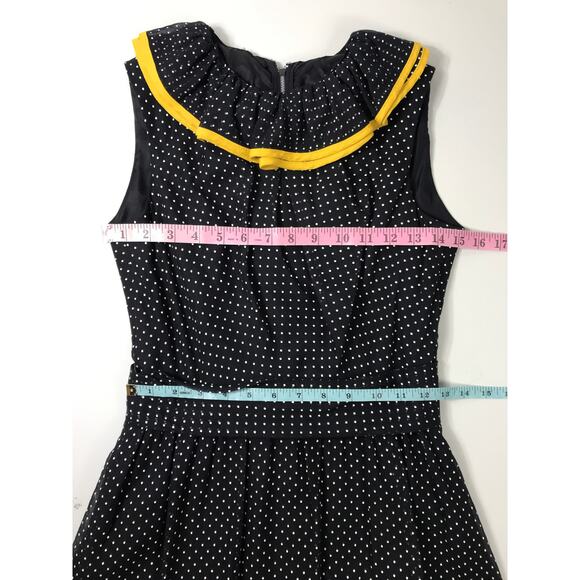 Vintage Miss Elliette VTG Maxi Dress Polka Dot Ruffle Peter Pan Collar Bow 60s - Picture 11 of 13